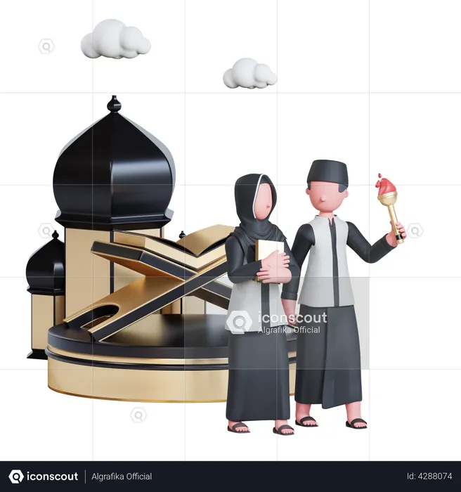 Muslim couple celebrating Islamic new year  3D Illustration