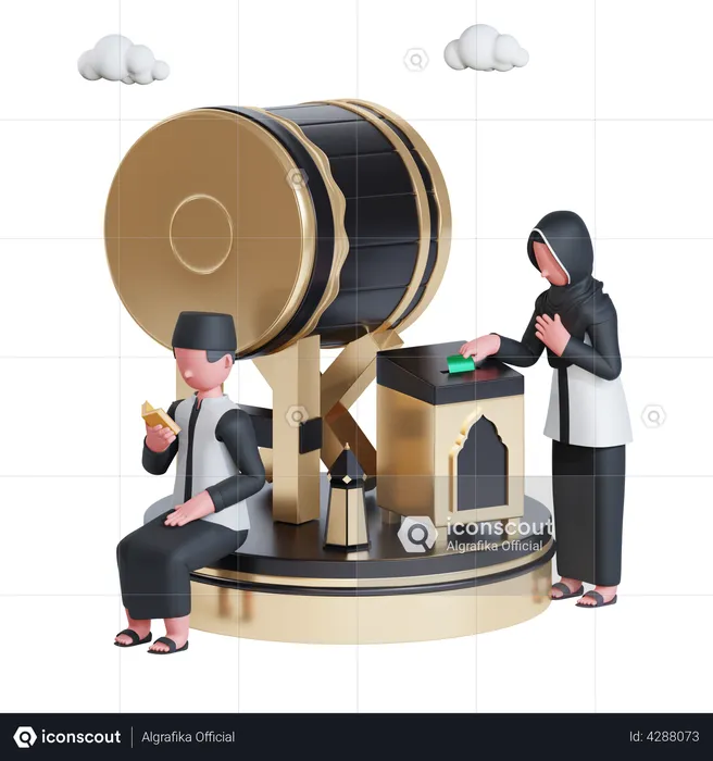Muslim couple doing charity in Ramadan  3D Illustration