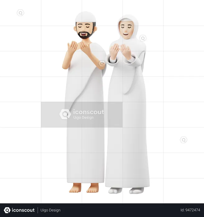 Muslim Couple Doing Muslim Prayer  3D Illustration