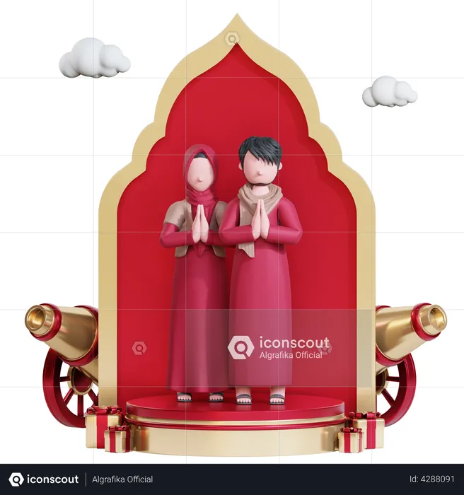 Muslim couple doing prayer  3D Illustration