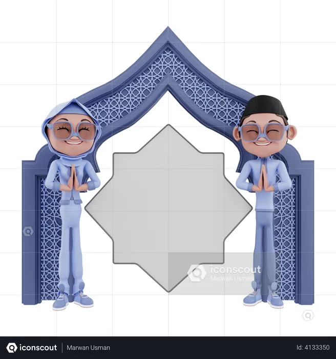 Muslim couple doing Ramadan prayer  3D Illustration