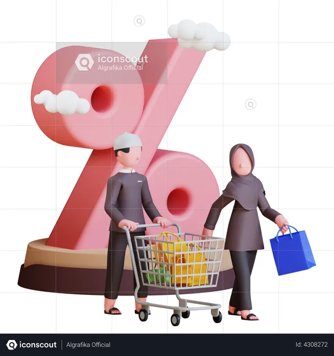 Muslim couple getting discount on Ramadan  3D Illustration