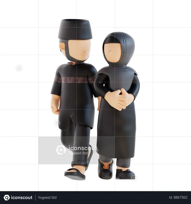 Muslim Couple Giving Face To Face Pose  3D Illustration