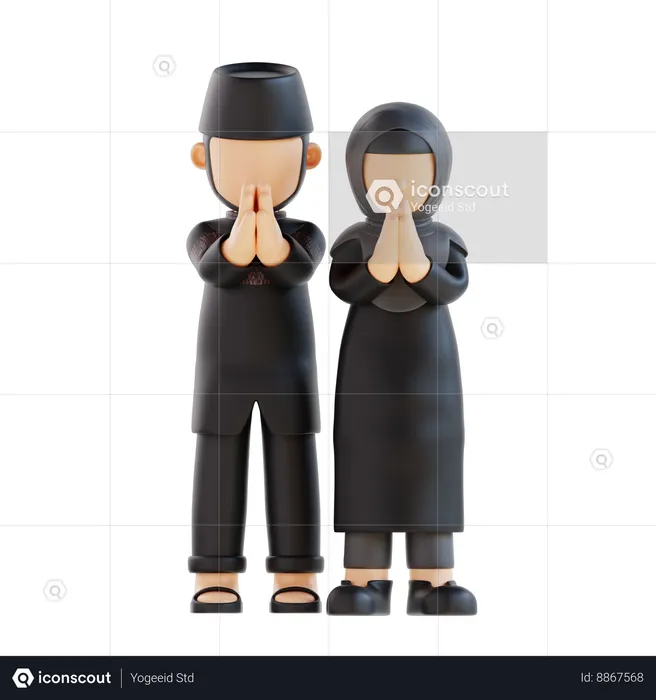 Muslim Couple Giving Salam Pose  3D Illustration