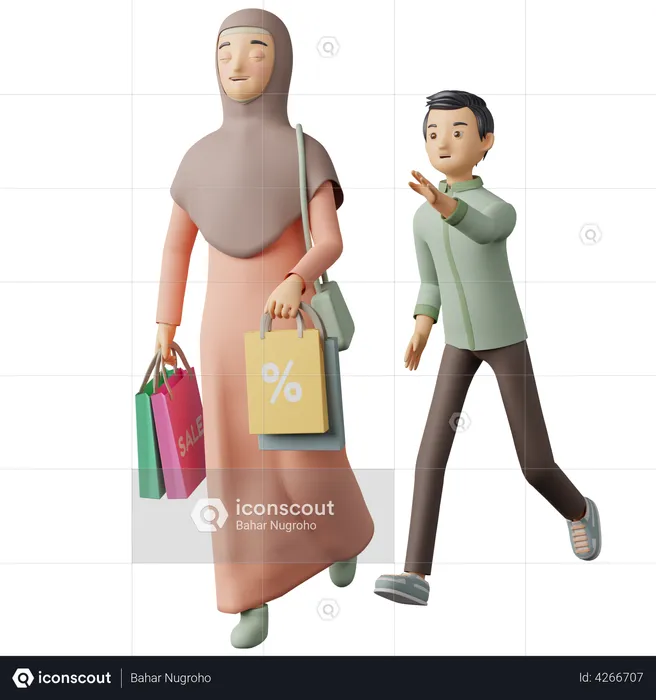 Muslim Couple going for Eid shopping  3D Illustration