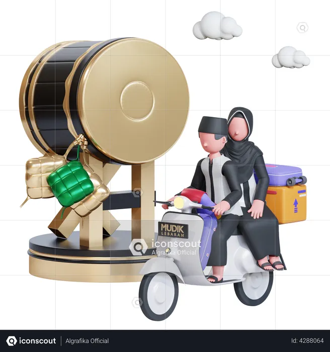 Muslim couple going for trip in Ramadan  3D Illustration
