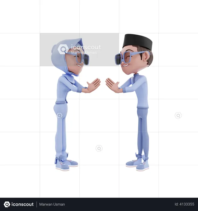 Muslim couple greeting each other  3D Illustration