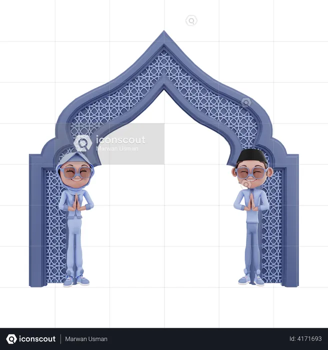 Muslim couple greeting gesture  3D Illustration