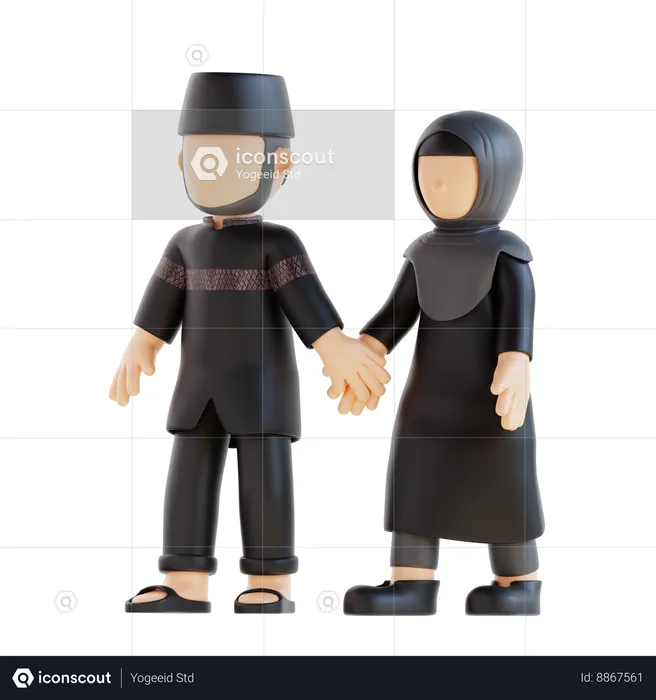 Muslim Couple Holding Hands Pose  3D Illustration