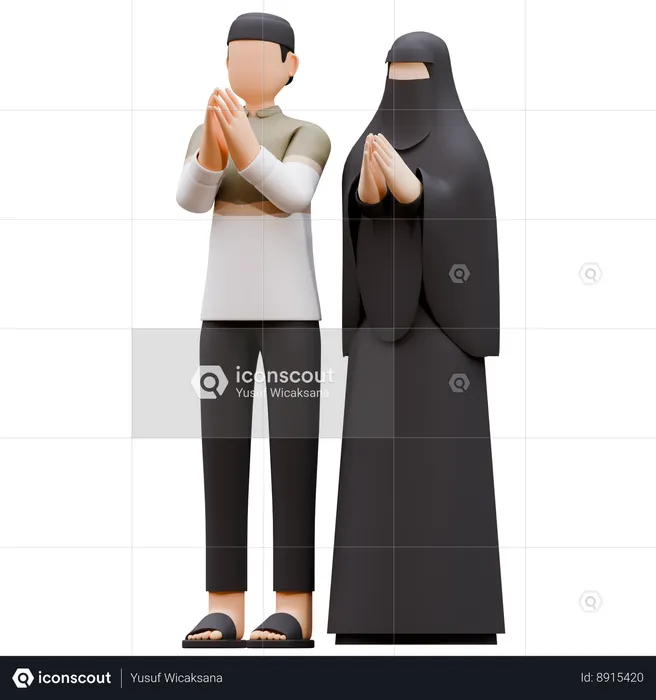 Muslim Couple Is Greeting  3D Illustration