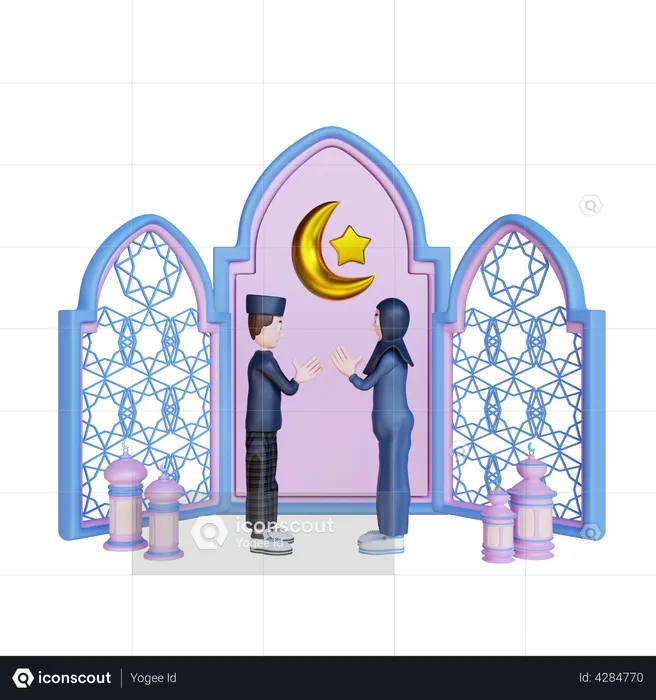 Muslim Couple prating to Allah  3D Illustration