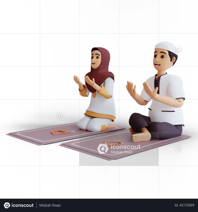 Muslim couple pray in Ramadan  3D Illustration