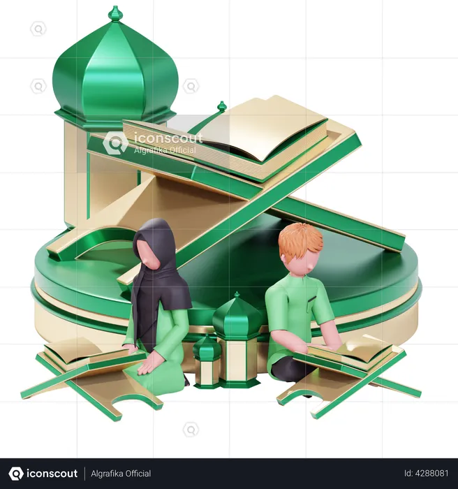 Muslim couple pray in Ramadan  3D Illustration