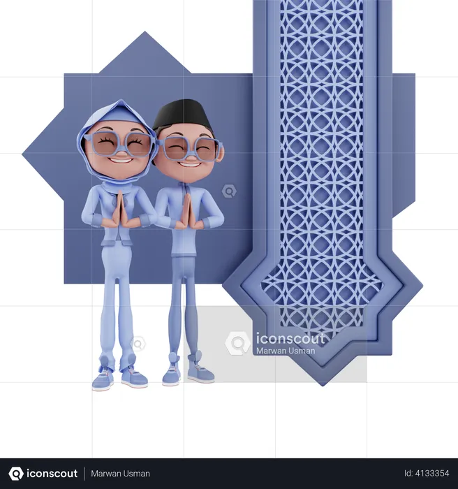 Muslim couple praying  3D Illustration