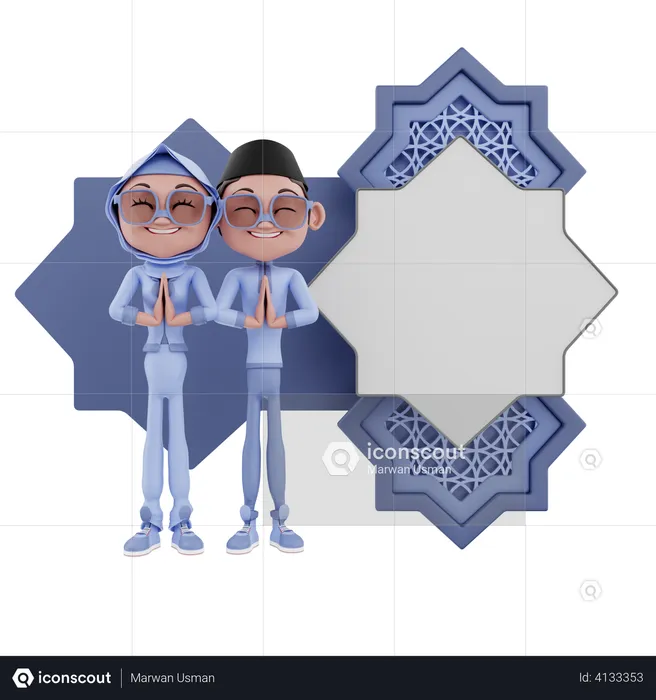 Muslim couple worshipping  3D Illustration