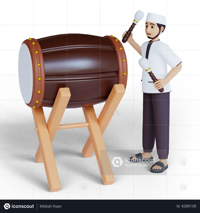 Muslim drummer  3D Illustration