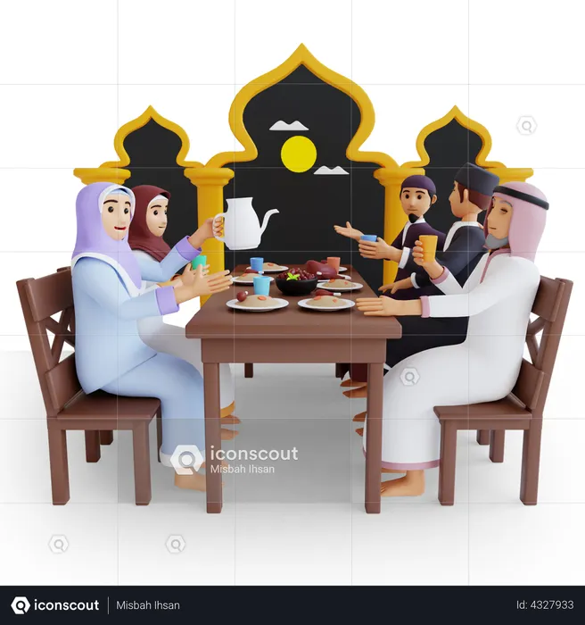 Muslim Family doing iftar party  3D Illustration