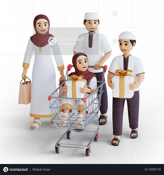 Muslim family doing shopping on Ramadan  3D Illustration
