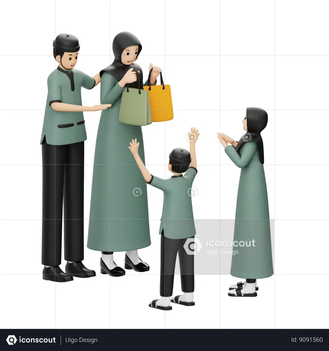 Muslim Family Gave Ramadan Surprise  3D Illustration