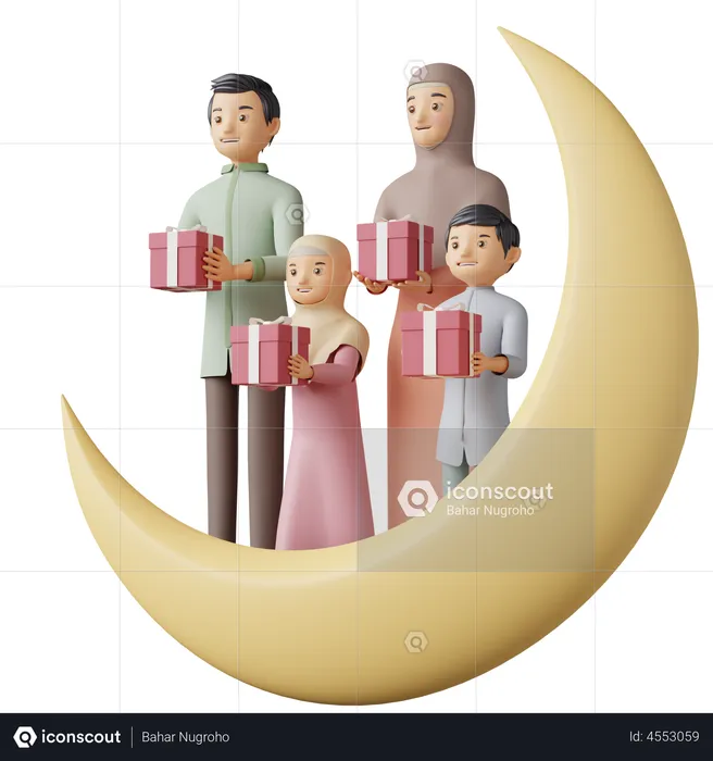 Muslim Family Giving Gifts To Others  3D Illustration