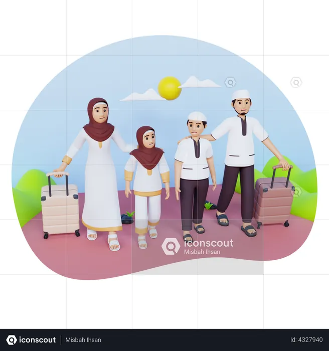 Muslim family going home  3D Illustration
