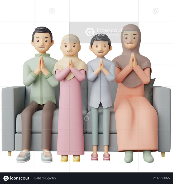 Muslim Family Greeting  3D Illustration