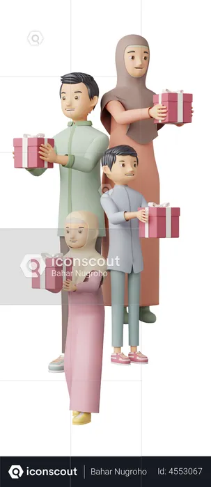Muslim Family holding gifts  3D Illustration