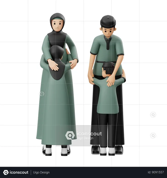 Muslim Family Hugging On Eid Day  3D Illustration