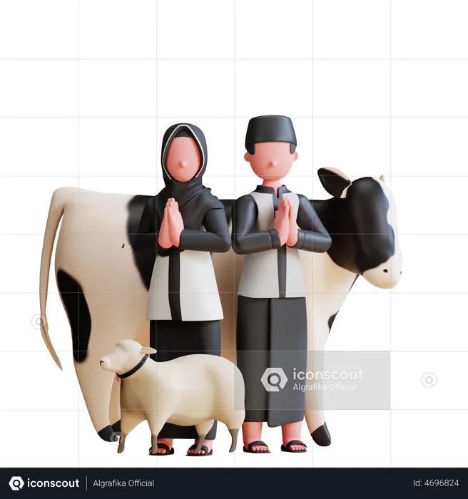 Muslim Family Praying  3D Illustration