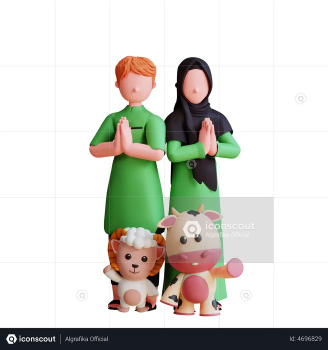 Muslim Family Praying  3D Illustration