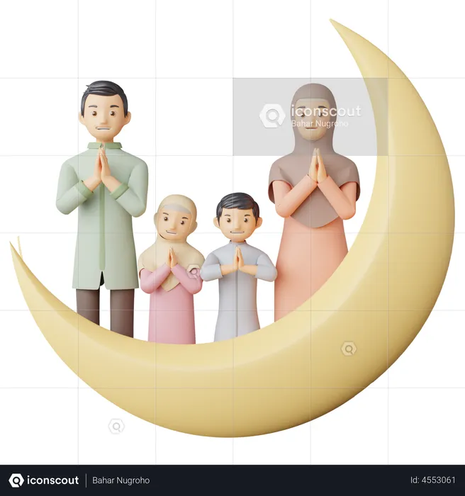 Muslim Family praying together  3D Illustration