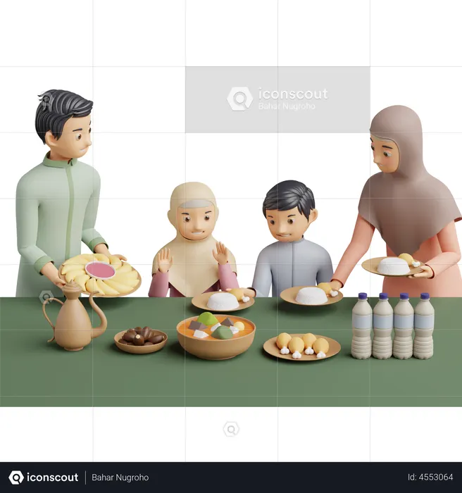 Muslim Family preparing meal  3D Illustration