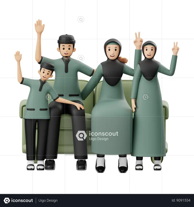 Muslim Family Taking Family Photos On Eid Al Fitr  3D Illustration