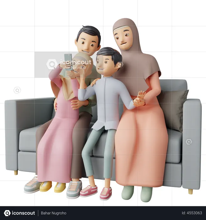 Muslim Family taking selfie  3D Illustration