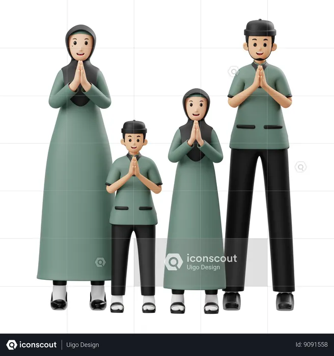 Muslim Family Wishes Eid Al Fitr  3D Illustration