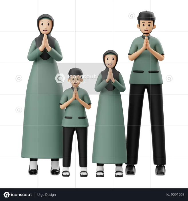 Muslim Family Wishes Eid Al Fitr  3D Illustration