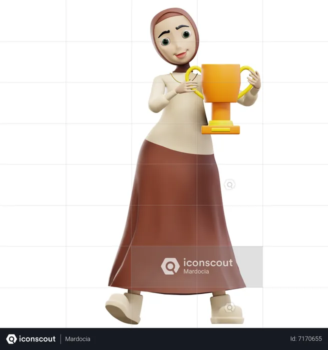 Muslim female holding trophy  3D Illustration