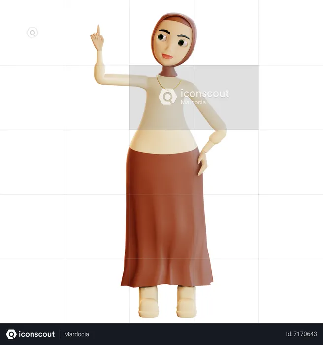 Muslim female pointing up  3D Icon