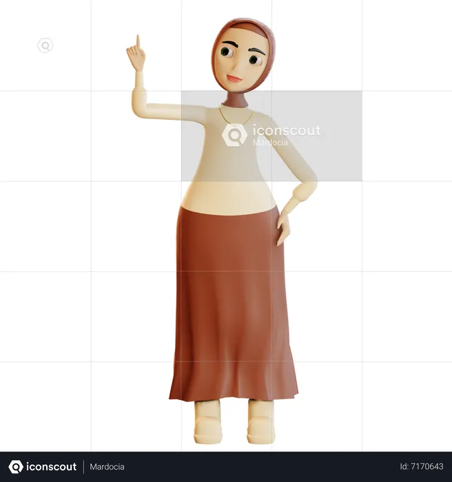 Muslim female pointing up  3D Illustration