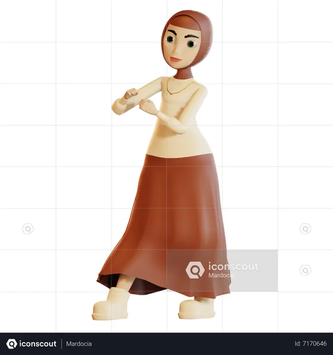 Muslim female showing fight sign  3D Icon