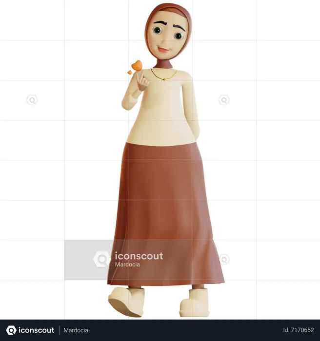 Muslim female showing love sign  3D Icon