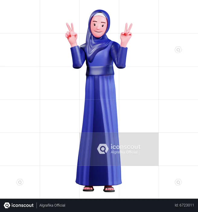 Muslim Female showing victory sign  3D Illustration