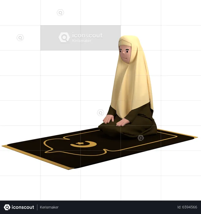 Muslim Female Sitting Between Sujood Pose  3D Illustration