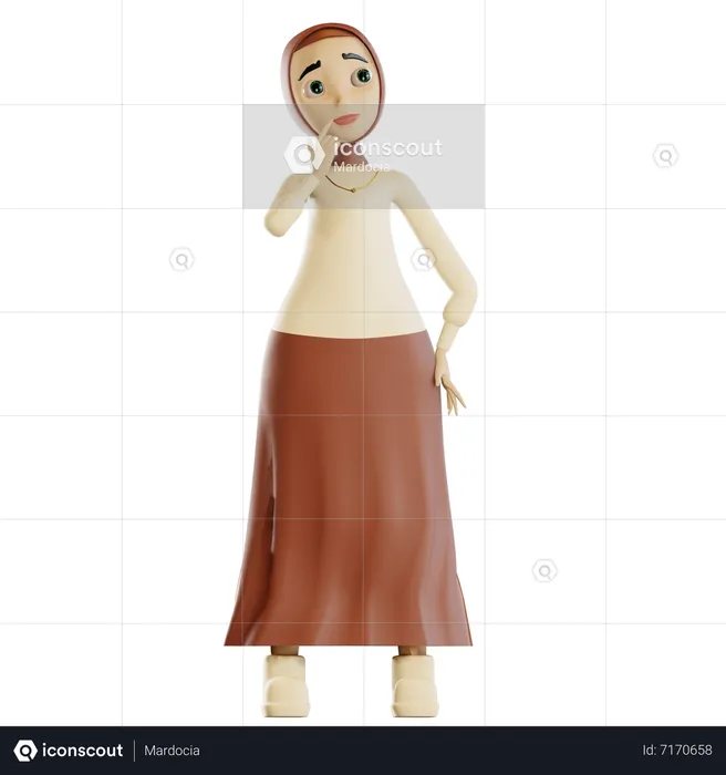 Muslim female thinking  3D Illustration