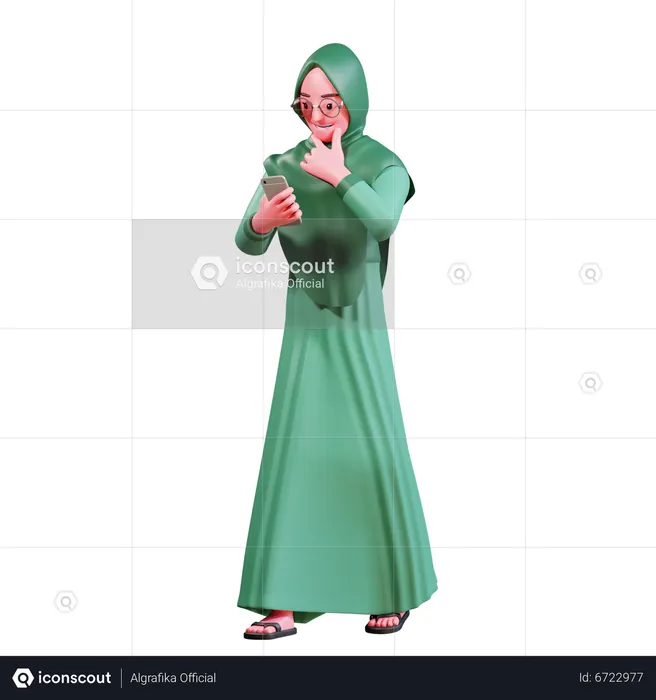 Muslim Female using mobile  3D Illustration