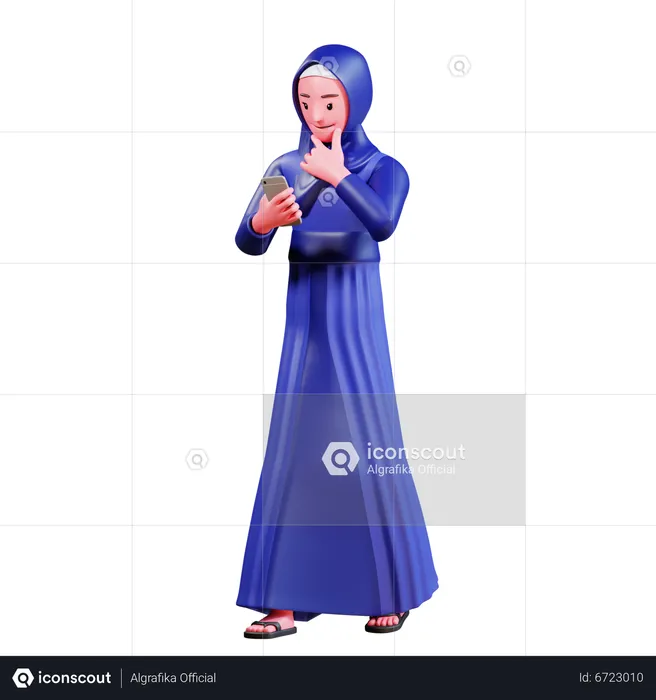 Muslim Female using mobile  3D Illustration