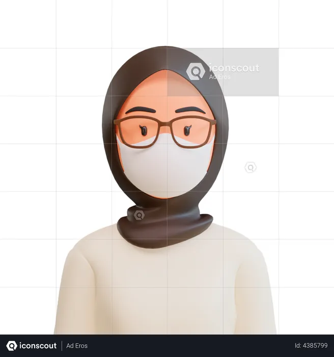 Muslim female wear face mask  3D Illustration