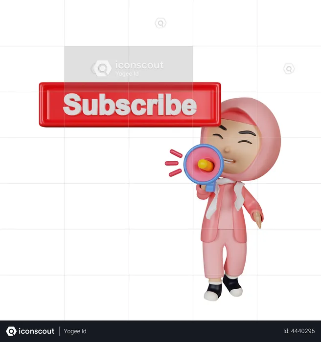 Muslim girl doing subscription marketing  3D Illustration