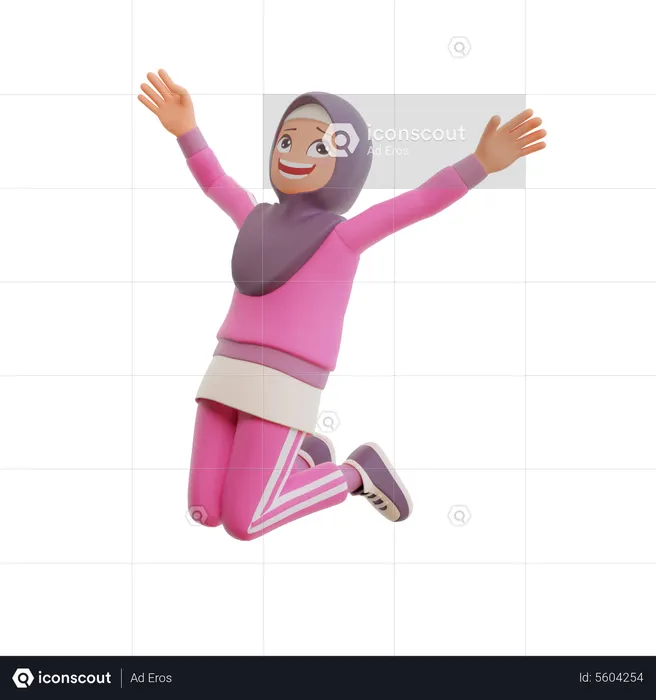 Muslim Girl Jumping  3D Illustration