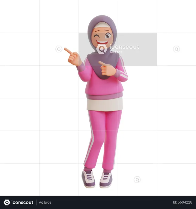 Muslim Girl Pointing Left  3D Illustration